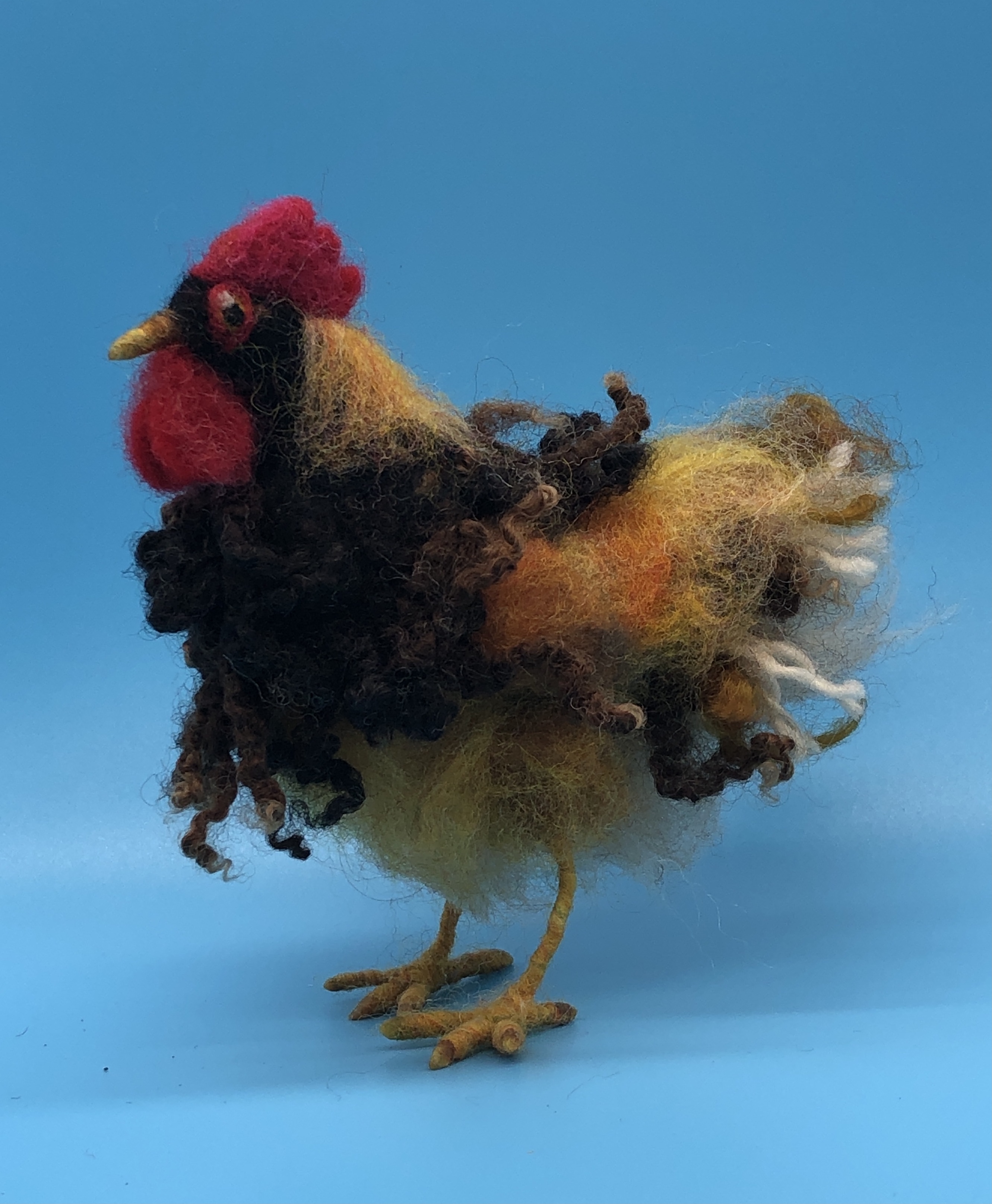 Needle felted rooster wool sculpture by Susan Weaver